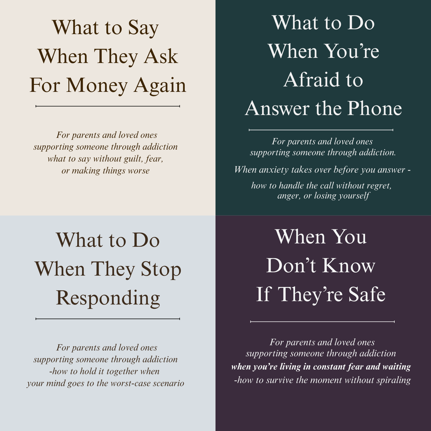 When Someone You Love is in Active Addiction  - 4 short, practical guides for the moments that keep coming up when you don’t know what to say or do anymore.
